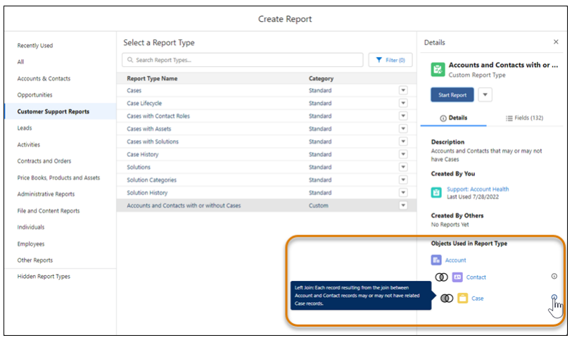 Review a Custom Report Type’s Structure During Report Creation 